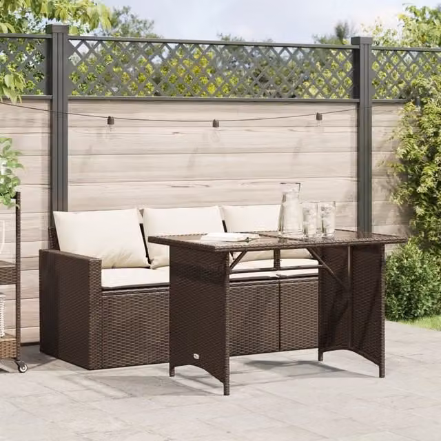 Berkfield Home 2 Piece Brown Poly Rattan Garden Dining Set with Cushions – 1
