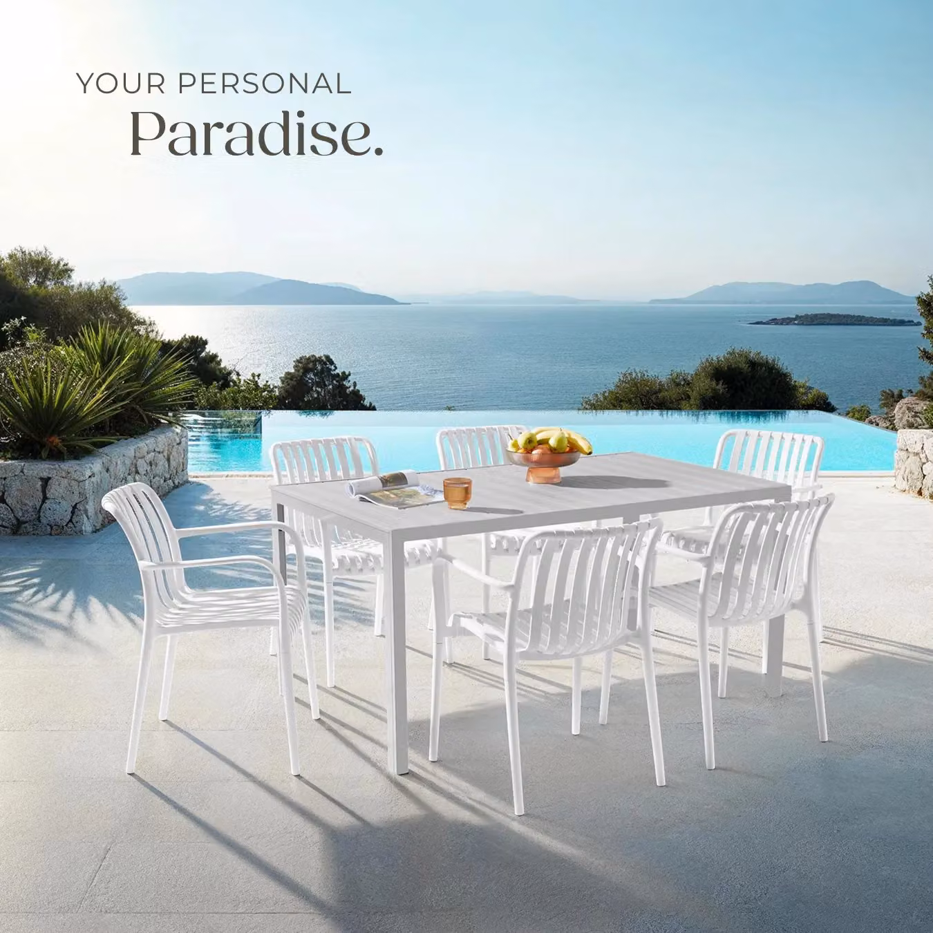 tectake Alcudia Garden Chairs for 6 People in Beige and White – 4