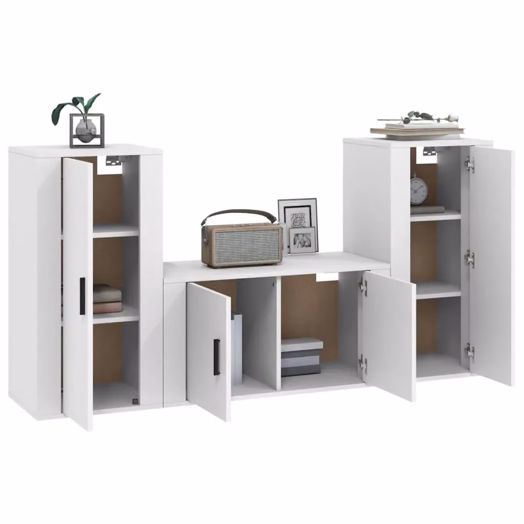Berkfield Home 3 Piece White Matt MDF TV Cabinet Set with Lowboard and Wall Mounted Units – 2