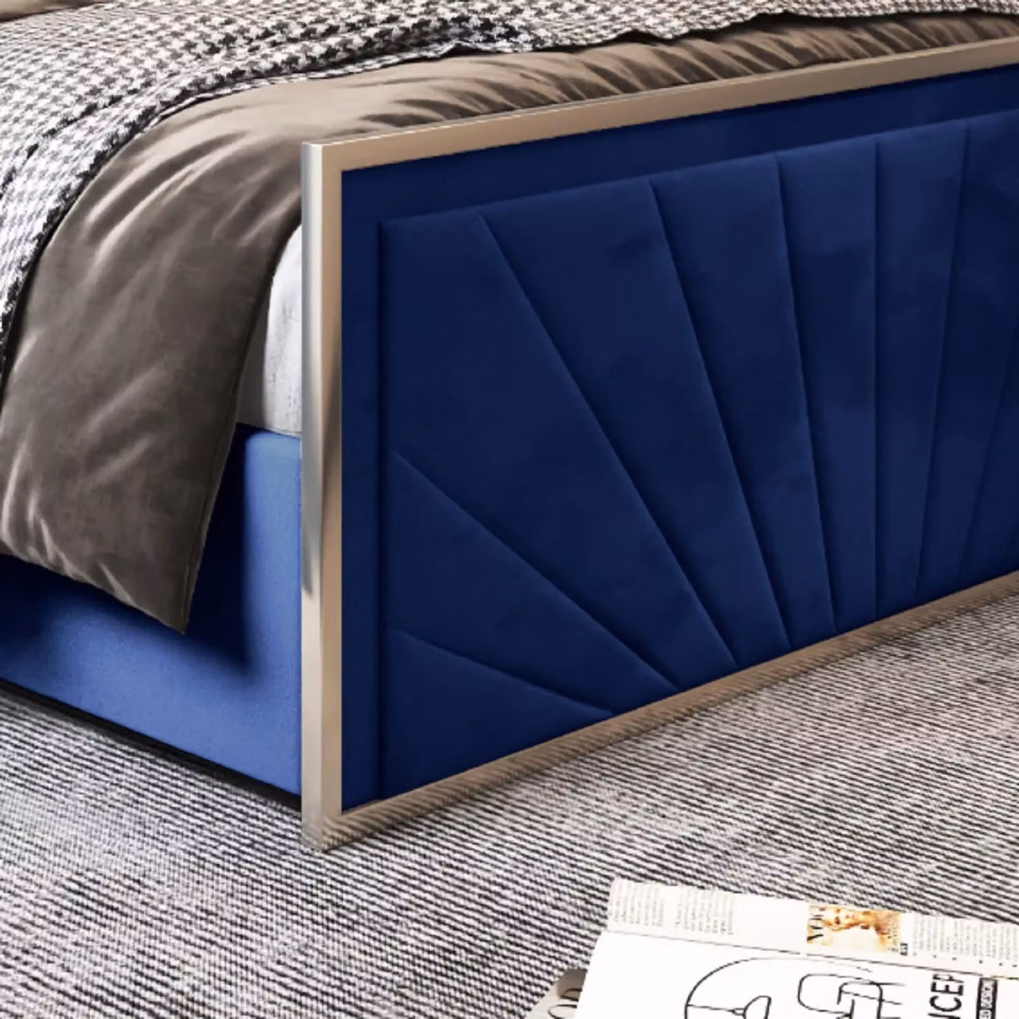 Casani Blue Velvet Upholstered Metal Designer Bed Frame, W/D/H: 200 x 137 x 200 cm – 4