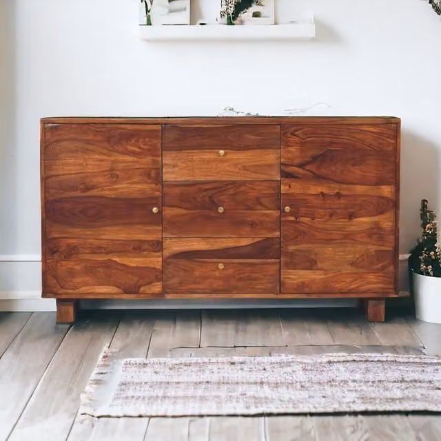 Artisan Furniture Tula Mid-Century Sheesham Wood Sideboard in Brown
