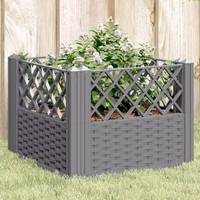 Berkfield Home Garden Planter with Pegs, Light Grey, W/D/H: 43.5 x 43.5 x 43.5 cm