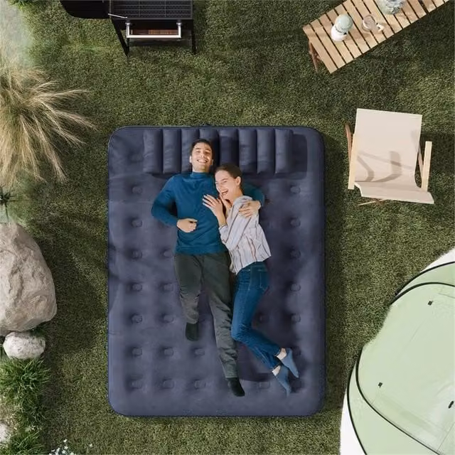 EONLION King Inflatable Mattress with Hand Pump, Blue, W/D/H: 150 x 200 x 45 cm