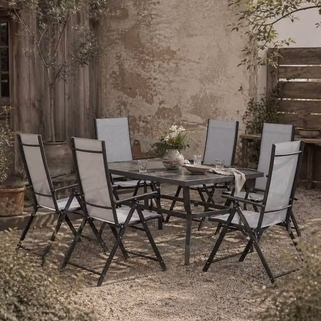 Wyld Haus Mamoka 6 Seater Outdoor Dining Set with Grey Powder Coated Steel Frames – 1