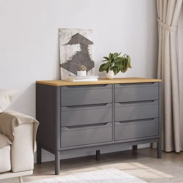 Berkfield Home Beautiful Floro Grey Solid Wood Pine Chest of Drawers H 111.0 x W 73.5 x D 43.0 cm – 1