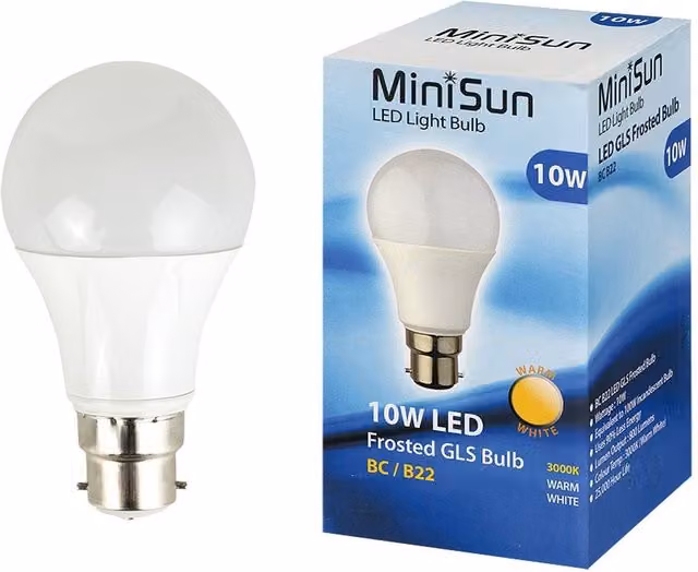 ValueLights 2 Pack B22 White Thermal Plastic GLS LED 10W Warm White 3000K 800lm Light Bulbs