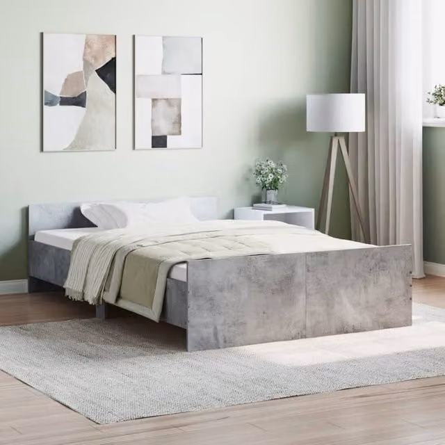 Berkfield Home Small Double Bed Frame with Headboard and Footboard in Concrete Grey, W/D/H: 120 x 190 cm