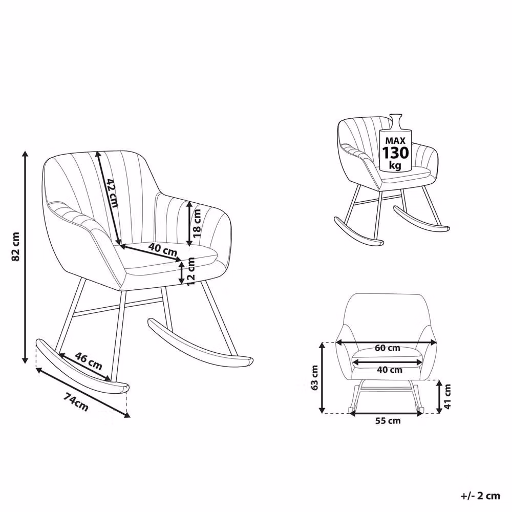 Wyld and Coco Grey Velvet Rocking Chair with Metal Frame and Armrests – 3