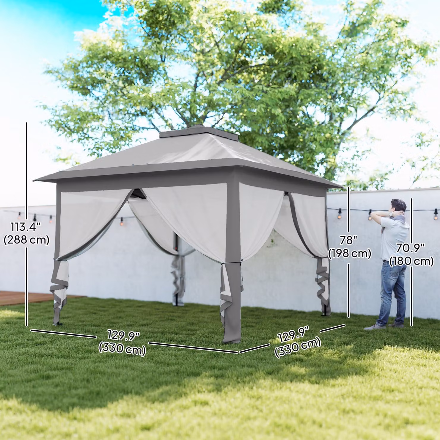 Outsunny Pop Up Gazebo with Double Roof and Mesh Sidewalls, Beige – 3