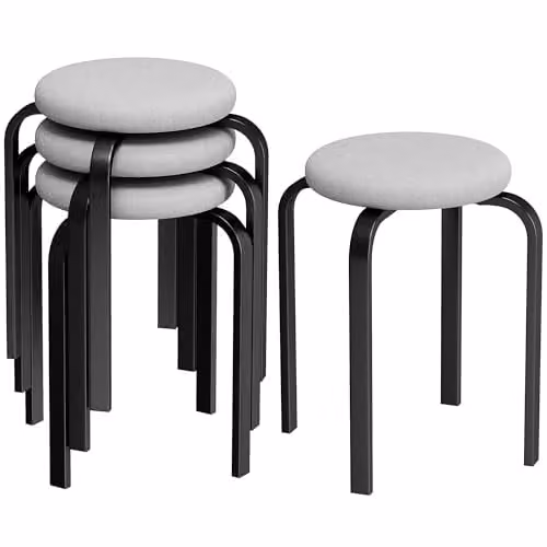 HOMCOM Set of 4 Modern Stackable Cushioned Stools in Grey