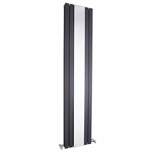 Hudson Reed HLA84 Sloane Modern Vertical Double Panel Designer Bathroom Radiator with Mirror, Anthracite, H: 180 cm x W: 38.1 cm