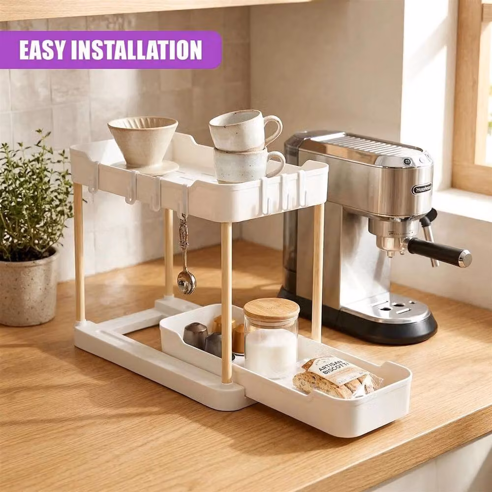 KORVIXA 2 Tier Under Sink Organiser Pull Out Sliding Cabinet, White, W: 60 cm, D: 40 cm – 2