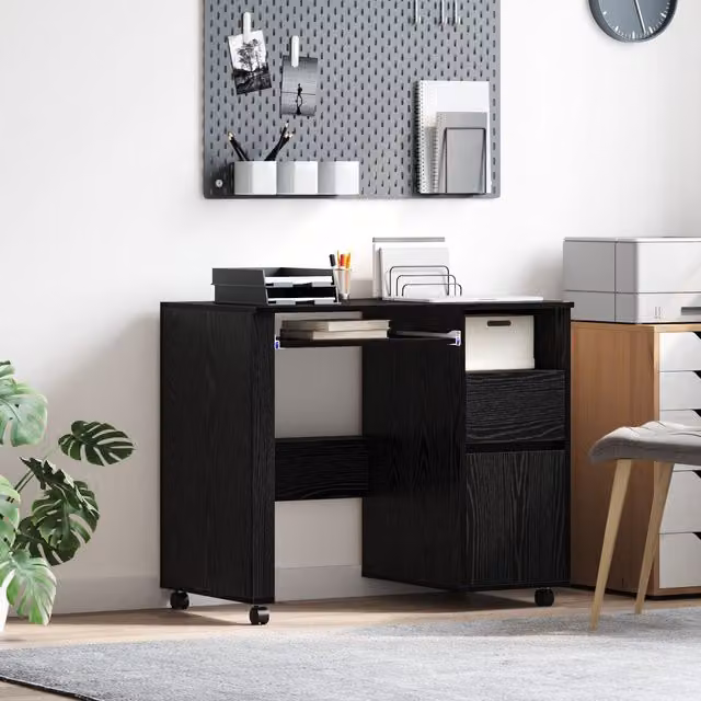 Berkfield Home Black Oak Computer Desk in Black Oak and Metal