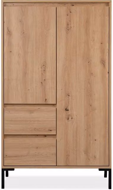 CALICOSY PLOCK Highboard with 2 Doors, 2 Drawers and 2 Shelves in Light Brown, H 139 cm, W 47.5 cm, D 40 cm, D 40 cm