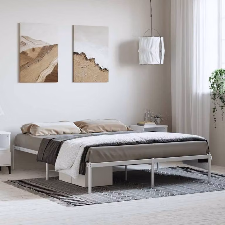 Berkfield Home Metal Bed Frame in White, W/D/H: 150 x 200 cm