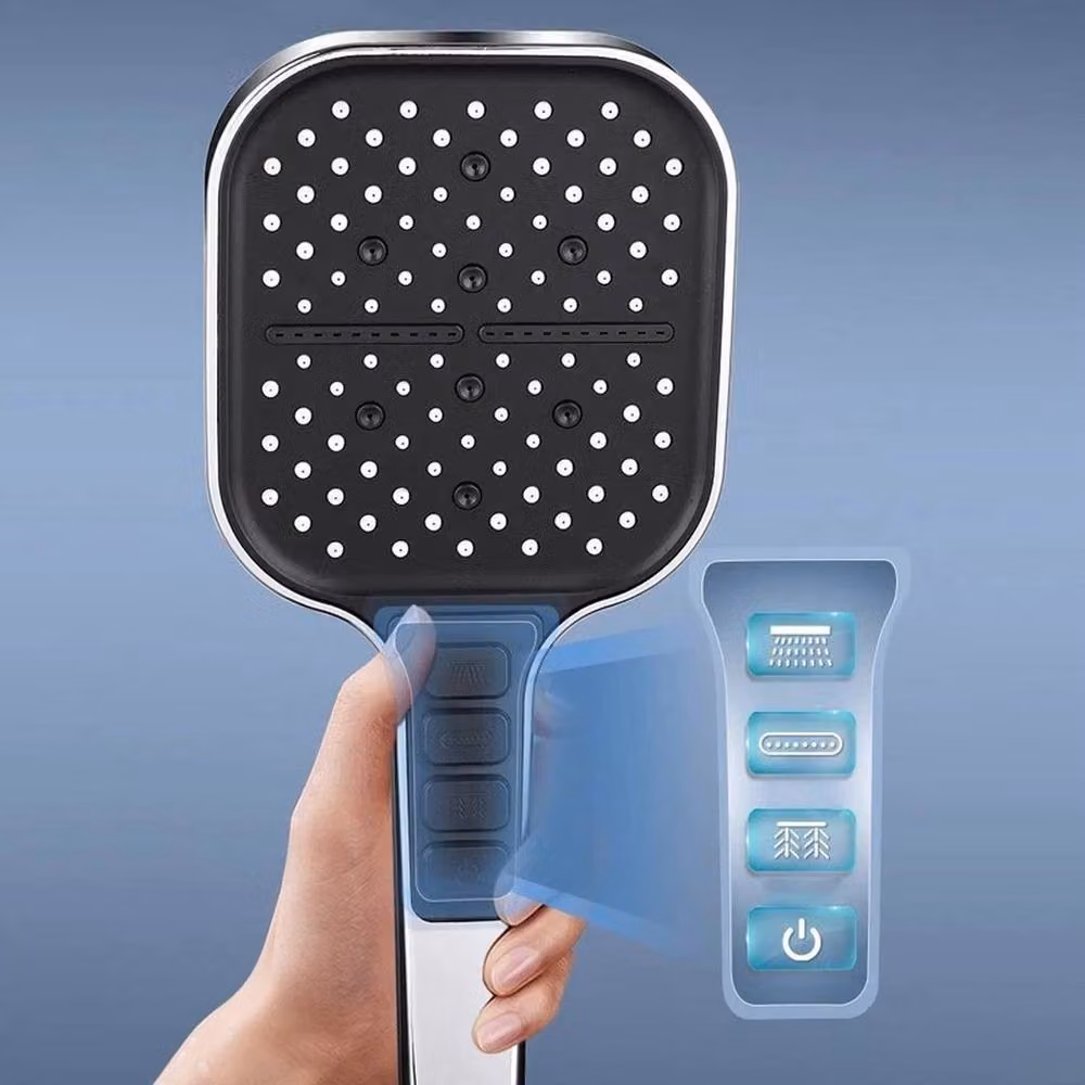 Hinsinc High Pressure Handheld Shower Head with 2m Hose in Silver and Chrome featuring 7+1 Spray Modes including Rain and Mist – 4