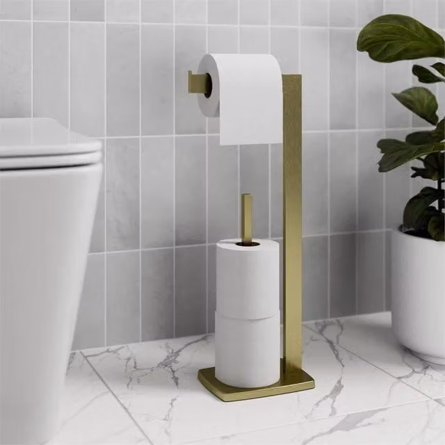 Havendro Brushed Brass Freestanding Toilet Roll Holder in Gold – 1
