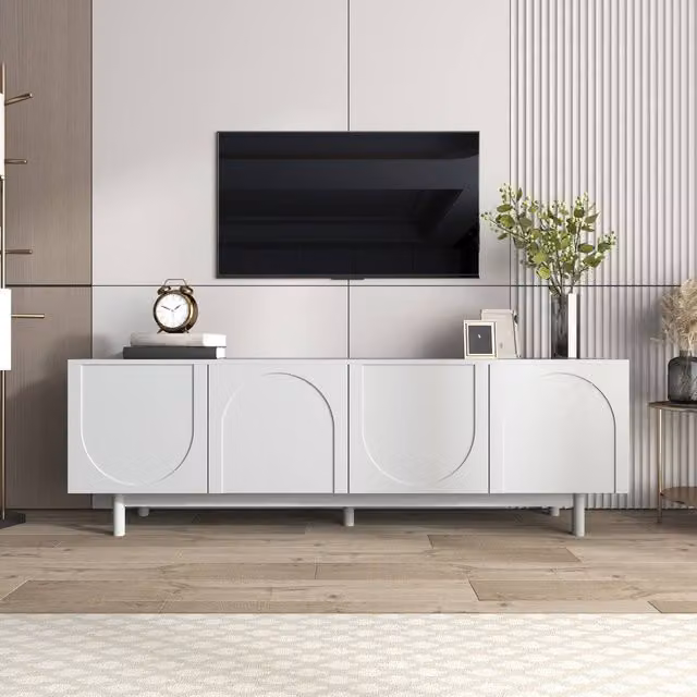 ModernLuxe White Matt TV Cabinet with 4 Doors and Adjustable Shelves, W/D/H: 175 x 40 x 56 cm