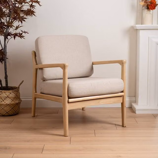 Scottish Everlastings Ltd Mid-Century Linen Effect Accent Chair in Beige – 1