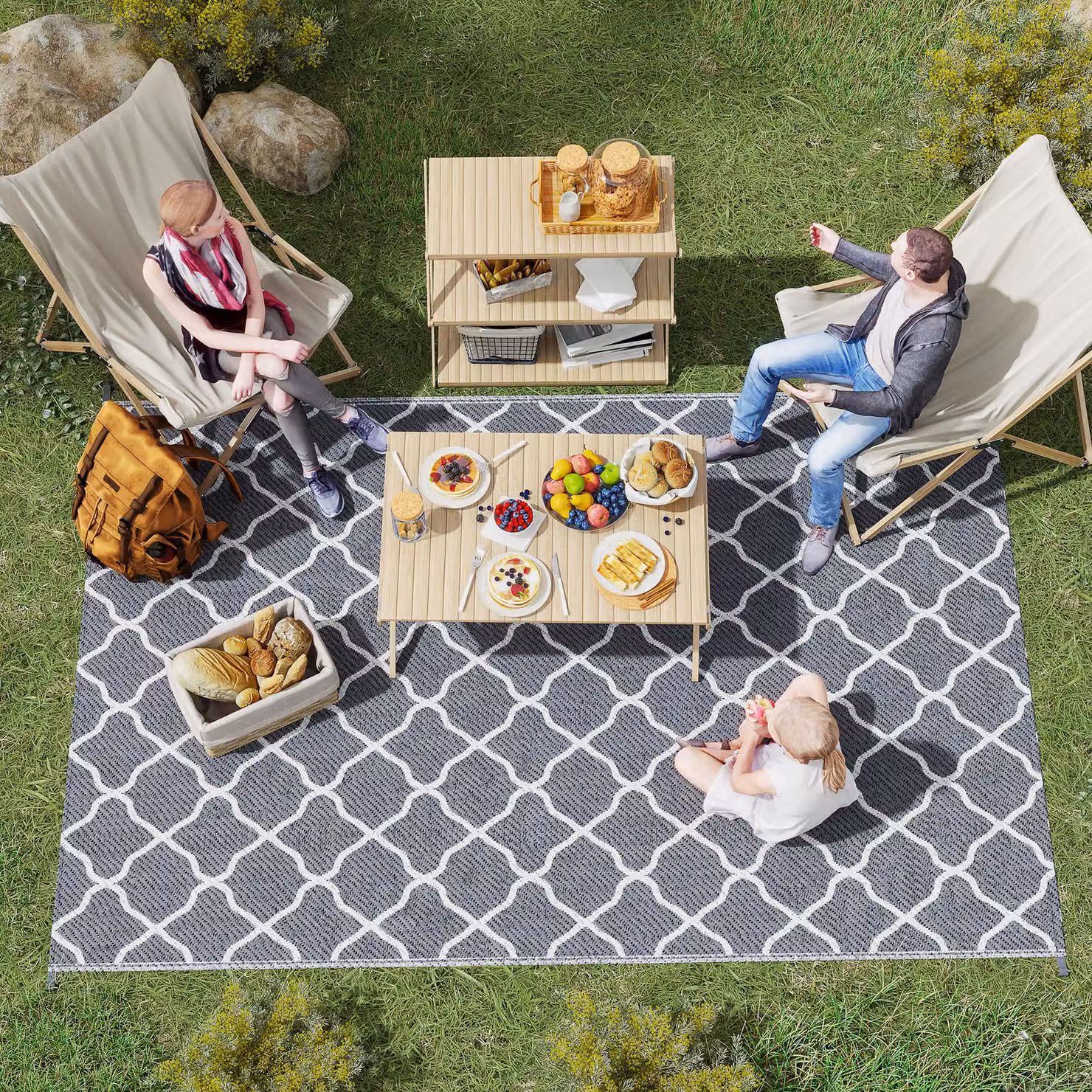 Outsunny Reversible Waterproof Outdoor Rug in Grey and White with Carry Bag and Ground Stakes – 2