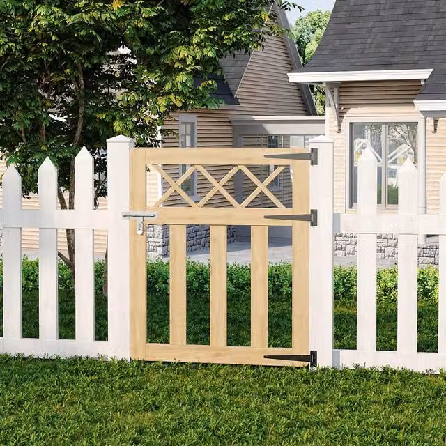 Livingandhome Spruce Wood Garden Fence Gate with Wire Mesh Design in Yellow and Beige, W/H: 76 x 90 cm