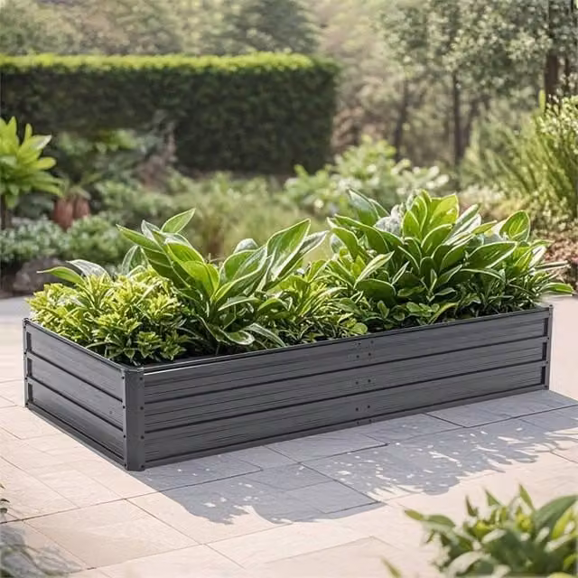 Nordara Black Metal Raised Bed Outdoor Planter for Vegetables and Flowers, W/D/H: 190 x 34 x 80 cm