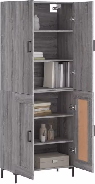 Berkfield Home Grey Sonoma Highboard with Hinged Doors and Internal Shelves, W/D/H: 69.5 x 34 x 180 cm
