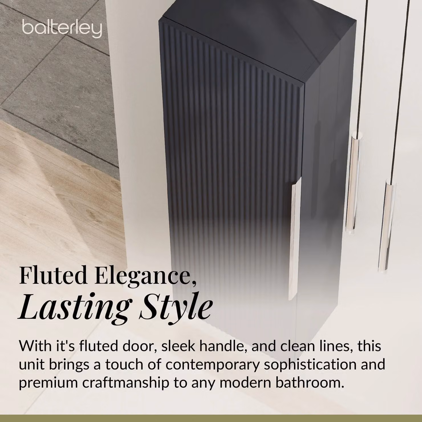 Balterley Fluted Wall Hung Bathroom Storage Unit with Single Soft Close Door, Dark Grey, W/D/H: 40 x 40 x 40 cm – 4