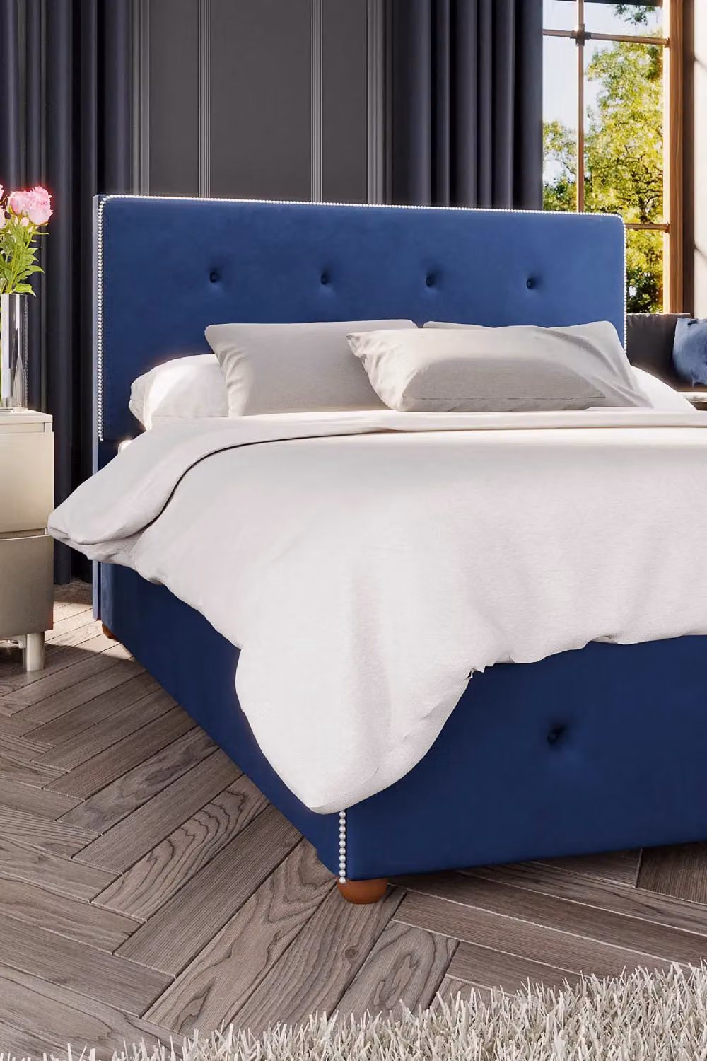 Laurence Llewelyn-Bowen Hesper Ottoman Storage Bed in Navy Blue Plush Velvet Fabric, Size: Double (140 x 200 cm) – 3