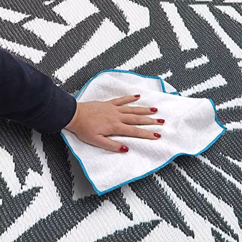 JVL Reversible Woven Polypropylene Outdoor Garden Rug, Floral Design, Grey and White, W/D: 120 x 170 cm – 5