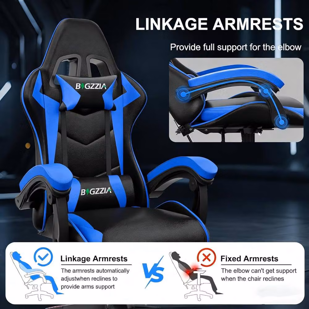 Gartistgo Bluetooth Gaming Chair in Blue with Lumbar Support and Headrest – 5