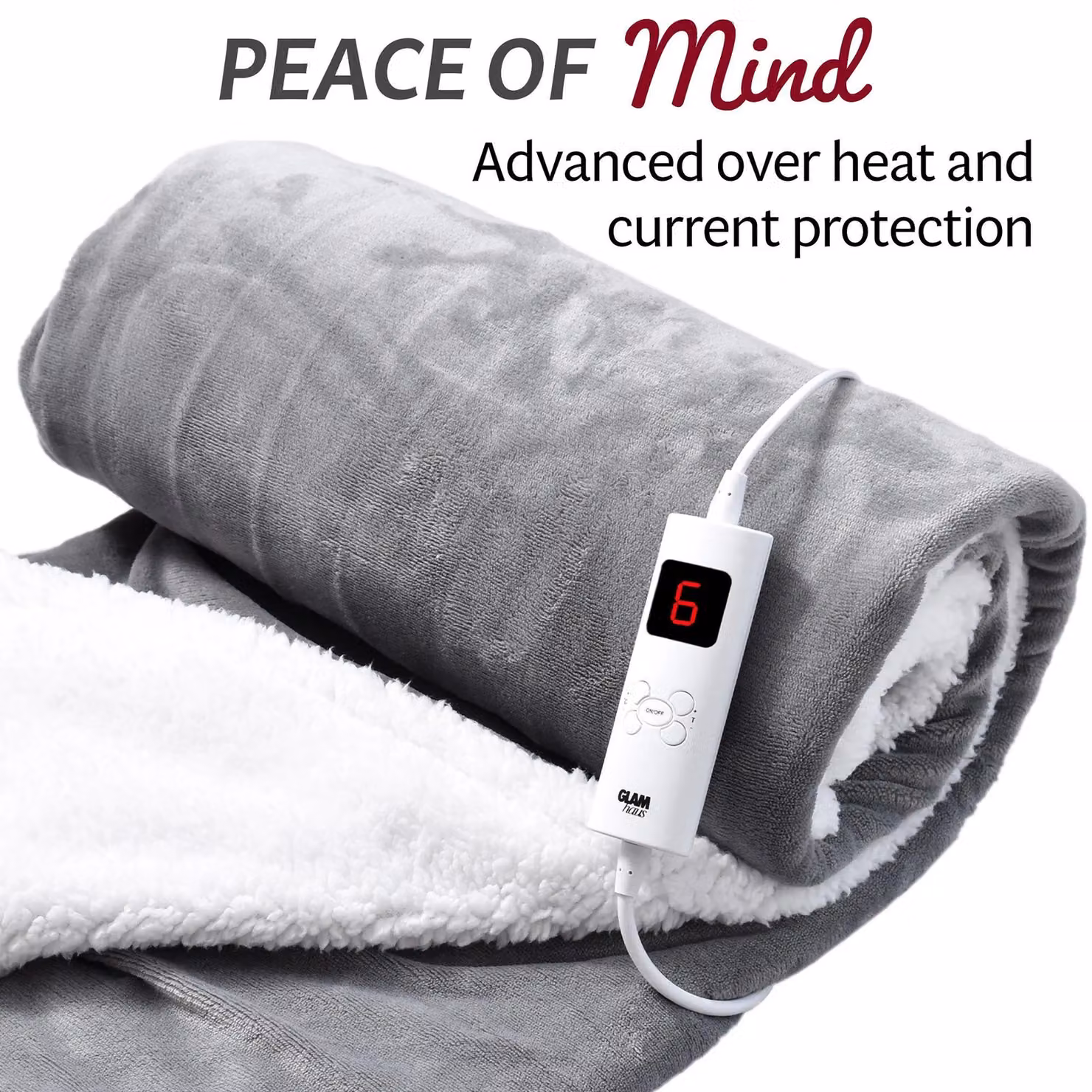 Glamhaus Electric Heated Reversible Fleece and Velvet Blanket, Grey, W/D/H: 160 x 130 cm – 5