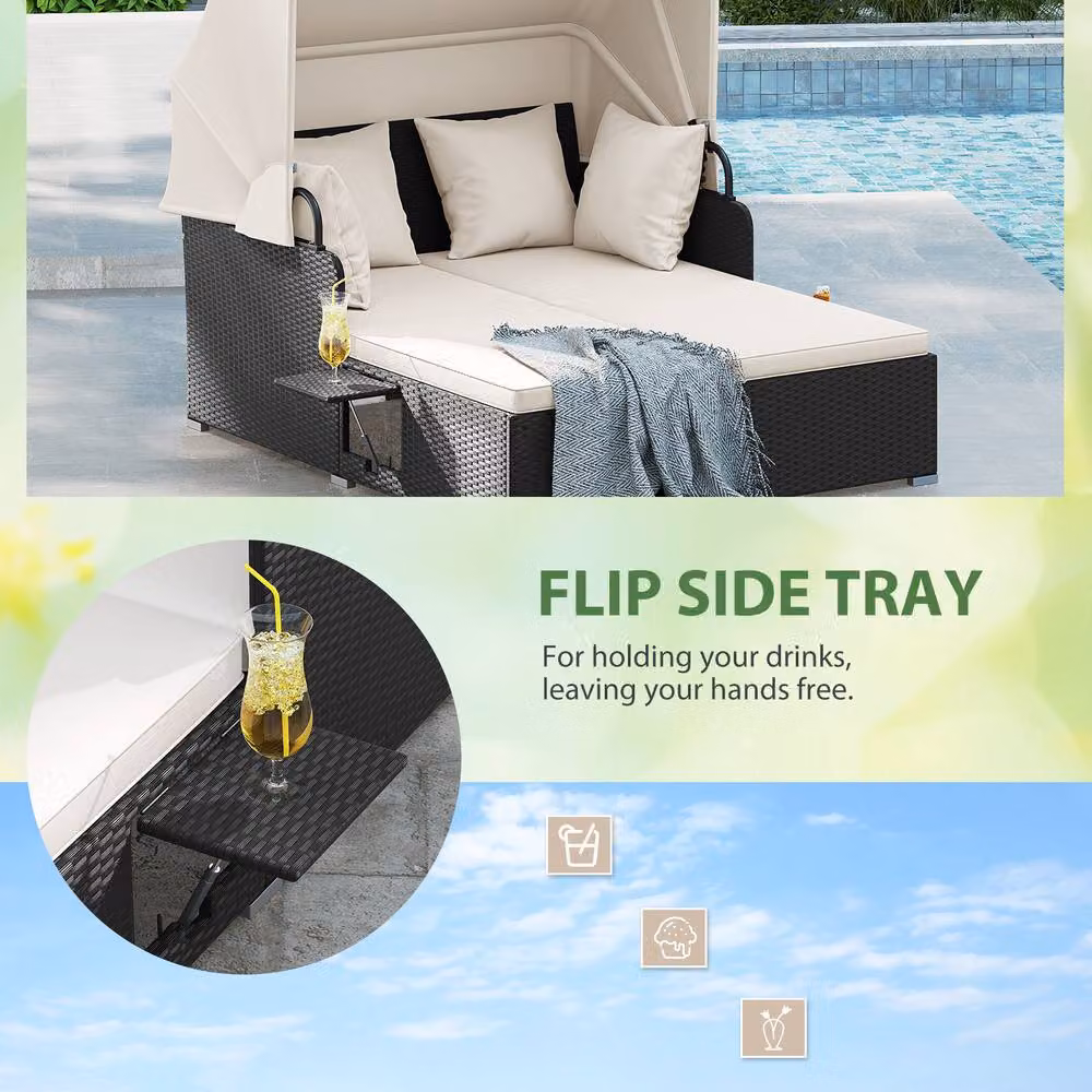 Gymax Outdoor PE Rattan Wicker Sunbed for 2 Adults in White – 6