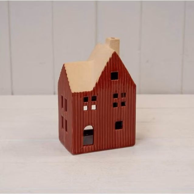 KDMD Red Ceramic House Tealight Holder