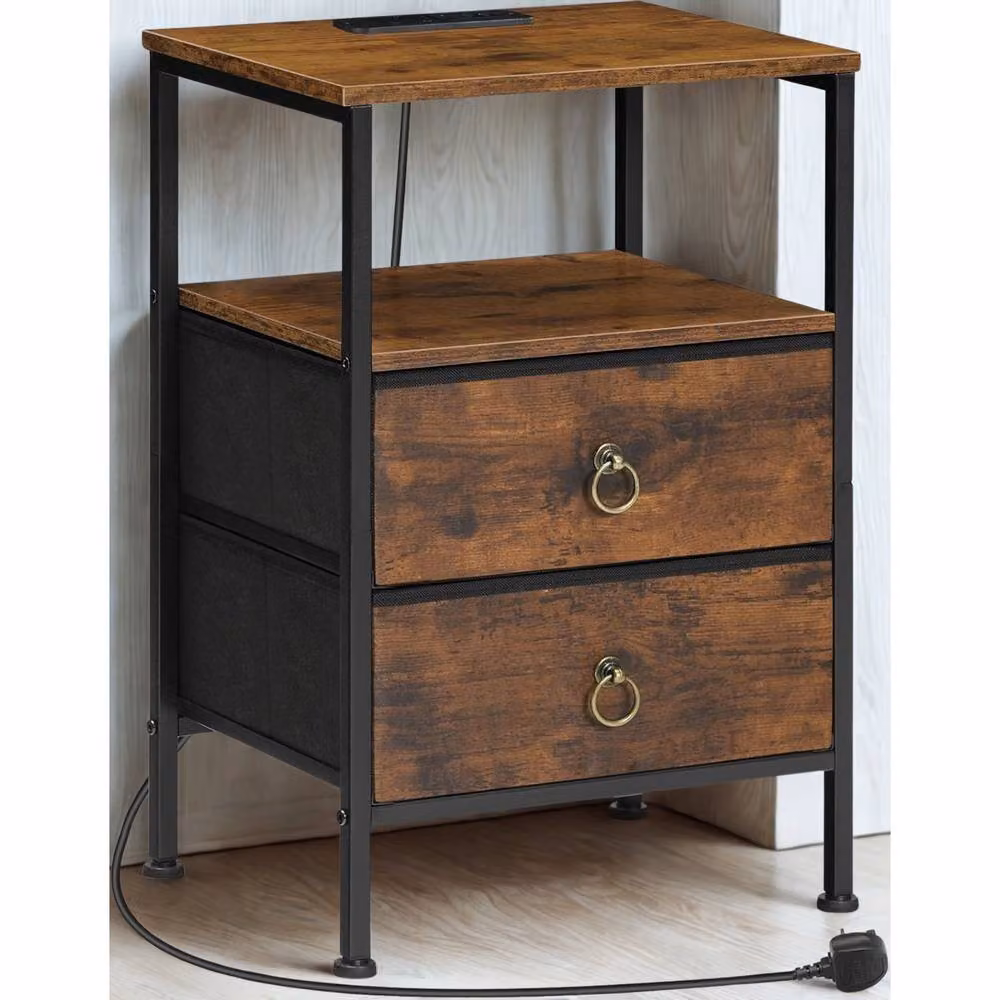 FURNOS Smart Bedside End Table with Drawers and USB Ports, Brown, W/D/H: 40 x 30 x 60 cm – 5