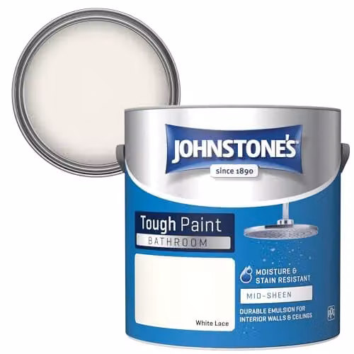 Johnstone's White Satin Gloss Bathroom Wall and Ceiling Paint, 2.5L