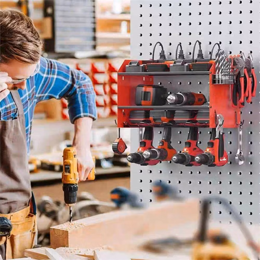 Nordara Heavy Duty Wall Mounted Power Tool and Drill Storage Rack in Red – 3