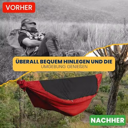 Ticket to the Moon Parachute Hammock Pro with Integrated Mosquito Net, Carabiners and Ridgeline, Bordeaux Red, 325 x 170 cm – 3