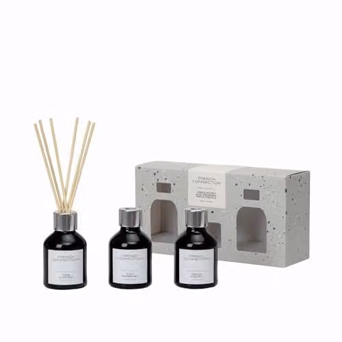 French Connection Black & White Collection Reed Diffuser Gift Set with Lemon & Lavender, Black Pomegranate and Tropical Pineapple Scents, 100 ml