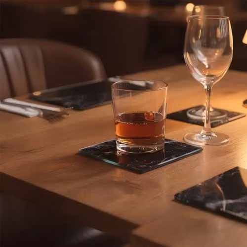 Harbour Housewares 12pc Black and White Marble Effect Glass Placemats and Coasters Set, W: 40 cm, D: 30 cm – 6