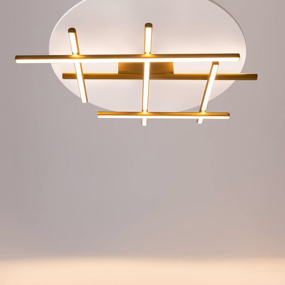 Netlighting Radiance Modern Square LED Semi Ceiling Light in Gold and White with 2250lm Warm White Output – 2