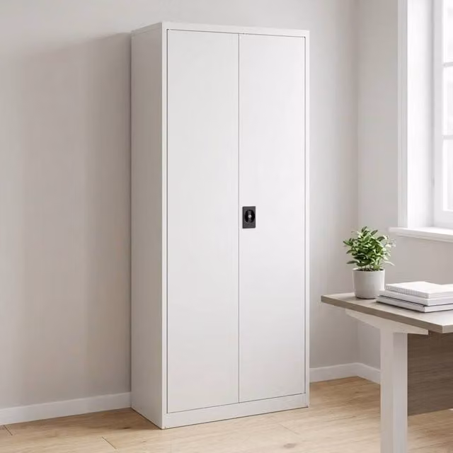 STILVORA Lockable Metal Filing Cabinet with Adjustable Shelves and Hinged Doors in Grey or White, H 175 x W 40 x D 40 cm