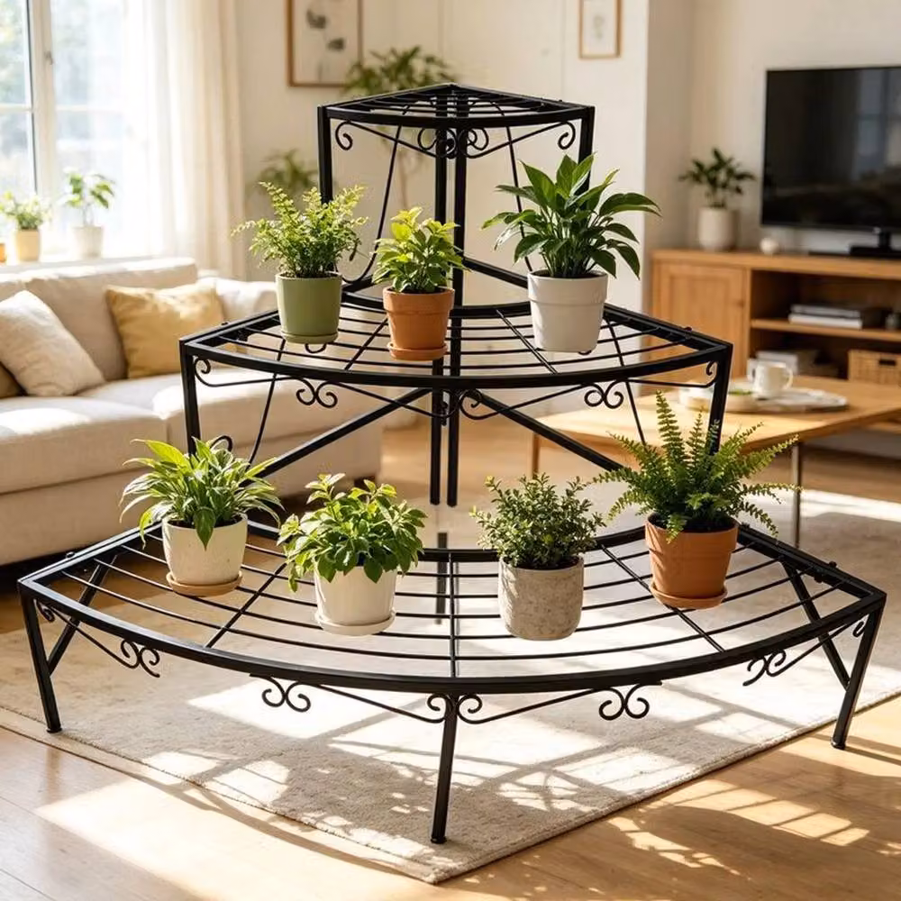 FORGEVIO Metal Indoor Outdoor Pot Plant Stand in Black – 2