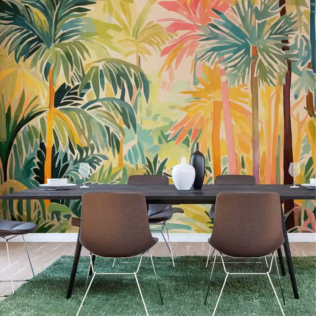Origin Murals Pretty Palms Floral Wall Mural in Emerald Green and Multicolour