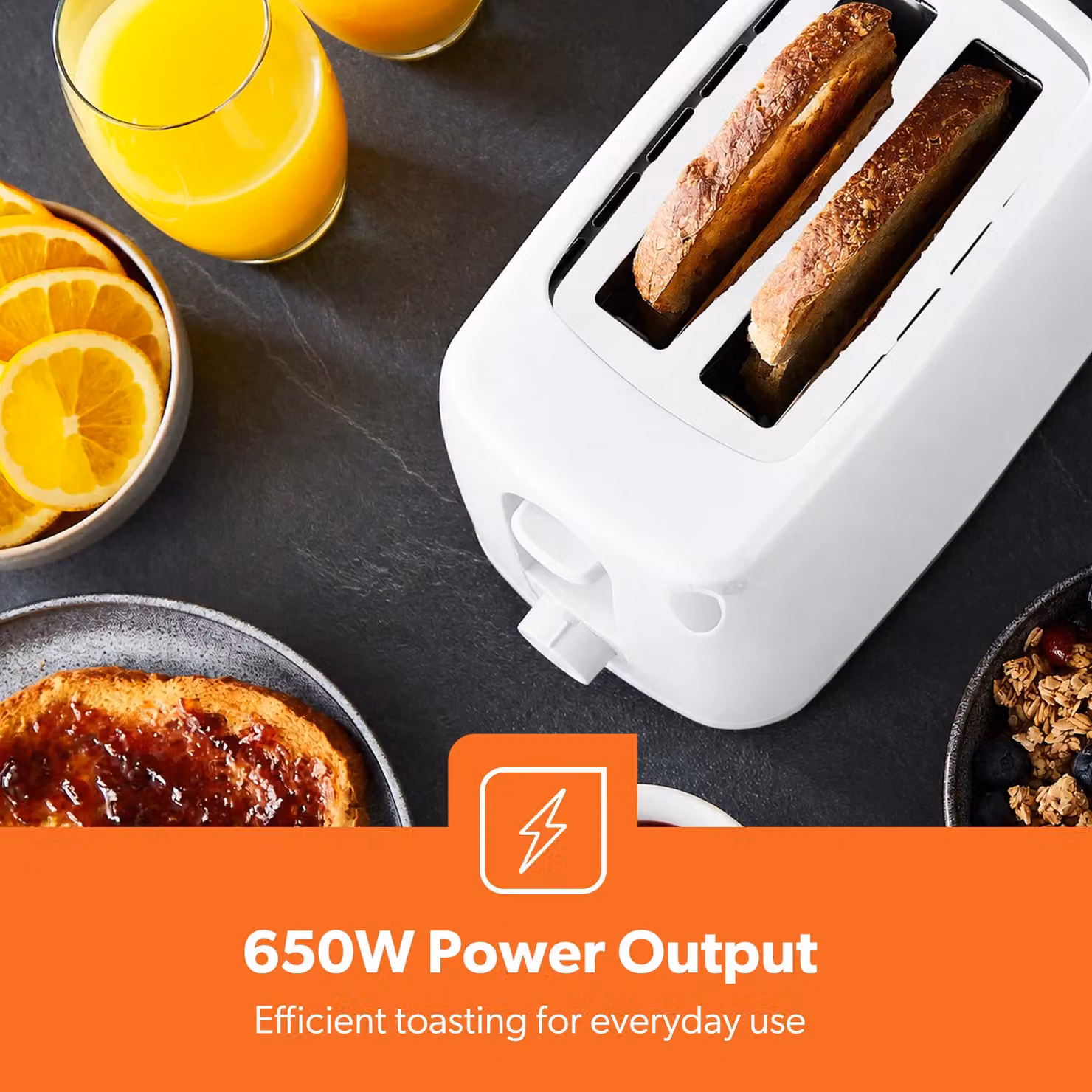 Geepas 2 Slice Bread Toaster with 6 Level Browning Control and Crumb Tray in White – 6
