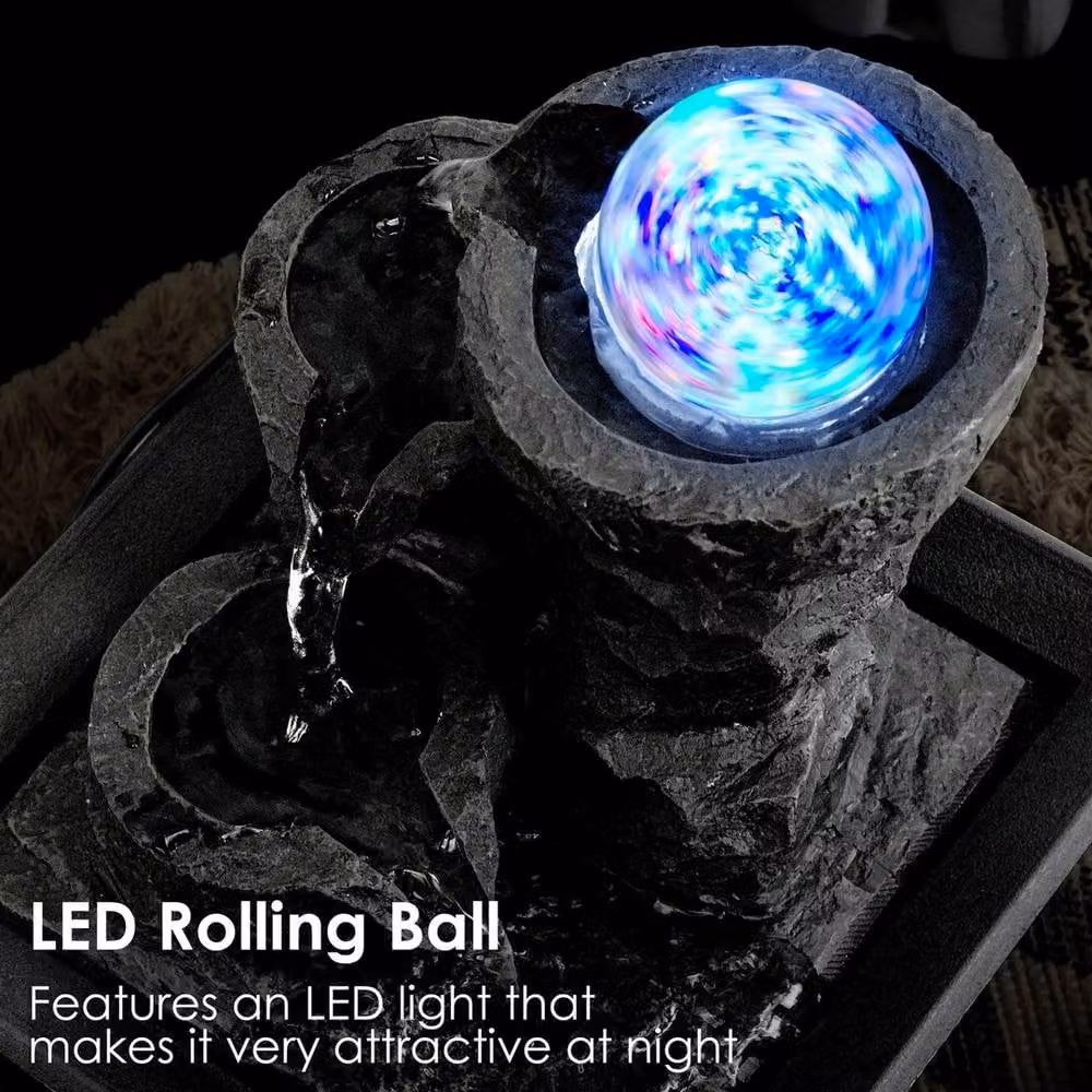 EONLION Black Stone Tabletop LED Indoor Water Feature – 3