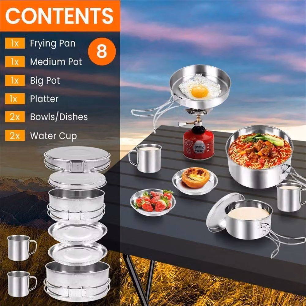 Nordara 8-Piece Stainless Steel Camping Cookware Set in Silver – 4