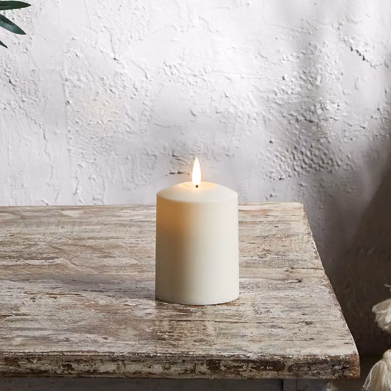 TruGlow® Waterproof Outdoor White Pillar Candle with Remote Control and Flicker Effect, Height: 10 cm