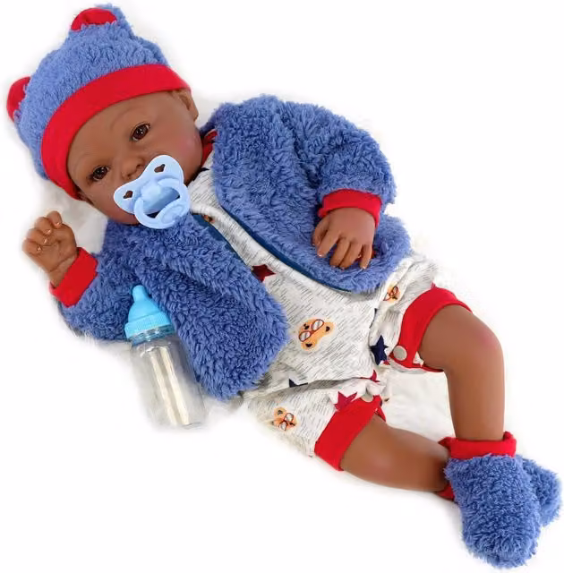 BiBi Doll Reborn Ethnic Baby Boy Soft Body Doll with Outfit in Blue
