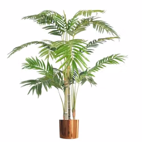 Leaf Design UK Premium 120cm Artificial Areca Palm Tree with Copper Planter in Green